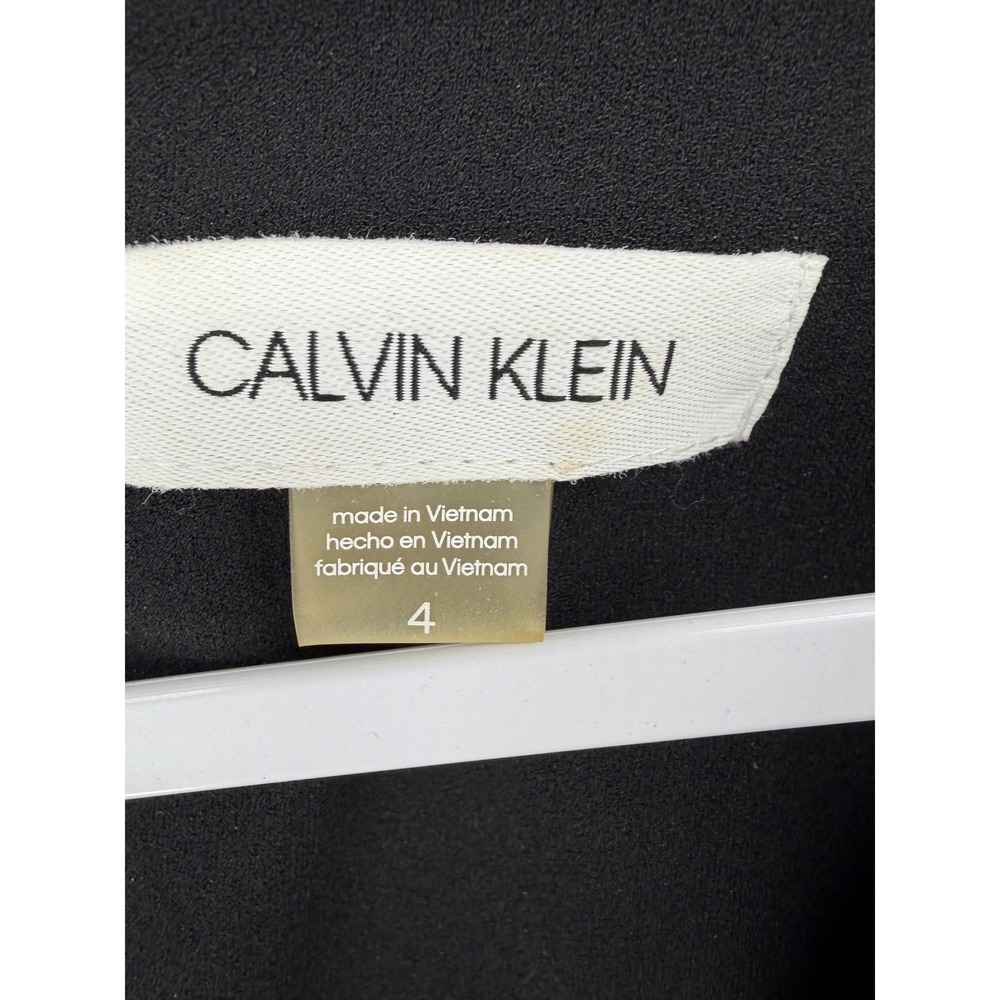 Calvin Klein Sheath Dress Womens 4 Black Ivory Piping Bow Cuff V-Neck Workwear - Picture 5 of 5